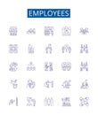 Employees line icons signs set. Design collection of Workers, Employees, Staff, Personnel, Associates, Colleagues, Hires