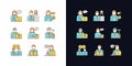 Employees team light and dark theme RGB color icons set