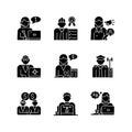 Employees team RGB black glyph icons set on white space