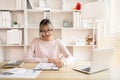 Employees working in the office, Businesswoman analyzes data graphs and works intently in his personal office