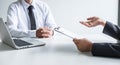 Employer arriving for a job interview, committee listen to candidate answers explaining about his profile and colloquy dream job,