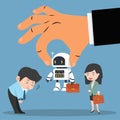 Employer hand choosing robot with business people