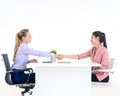 Employer have been invited to sign work contract after successful job interview Royalty Free Stock Photo