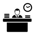 Employer icon vector male person avatar symbol with table for office work in flat color glyph pictogram