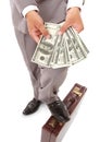 Employers showed a lot of money in his hands Royalty Free Stock Photo