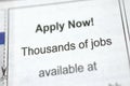 Employment ad on newspaper Royalty Free Stock Photo