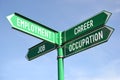 Employment, career, job, occupation - green signpost with for arrows Royalty Free Stock Photo