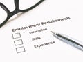 Employment requirements with details and blank checkbox. Royalty Free Stock Photo