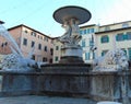 Empoli,Tuscany, Italy. Farinata Degli Uberti square in the evening with fountain-Fontana delle Naiadi.