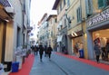 Empoli,Tuscany, Italy. Town street in the evening in festive lighting with a lots of people