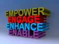 Empower engage enhance enable on blue Royalty Free Stock Photo