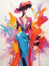 Empowered supermodel and colorful abstract art.
