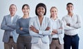 An empowered team can pull anything off. Portrait of a group of businesspeople working in a modern office. Royalty Free Stock Photo