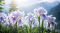 Empowering Femininity: Purple Iris Flowers In Ancient Chinese Art Style Royalty Free Stock Photo