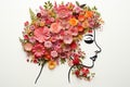 Empowering paper cut illustration of a womans face and flowers for womens day or mothers day.