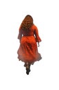 Celebrating Body Positivity: Confident Back View with Transparent PNG. long red dress. red hair.