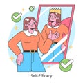 Empowerment and self-efficacy. Young woman sees her confident reflection