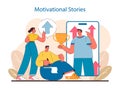 Empowerment Through Stories concept. Illustration of individuals sharing success narratives