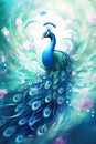 The Regal Empress: A Prismatic Being with a Peacock Blue Tail an