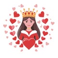 Empress Wearing a Crown Surrounded by Pink and Red Hearts Illustration Royalty Free Stock Photo