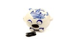Emptied ceramic Delft Blue piggy bank Royalty Free Stock Photo