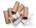 Emptiness toilet paper rolls, bath tissue isolated on white Royalty Free Stock Photo