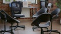 Empty aa meeting space with chairs in circle prepared for people at support group therapy Royalty Free Stock Photo