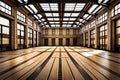 Empty Abandoned Rusty School Gym Background. Technology. Generative AI