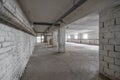 Empty abandoned technical floor on the roof or semi-basement of the house with row of columns and white walls Royalty Free Stock Photo