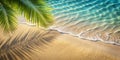 Empty Abstract Sand Beach with Palm Leaf Shadow and Transparent Water Wave from Above Royalty Free Stock Photo
