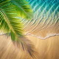 Empty Abstract Sand Beach with Palm Leaf Shadow and Transparent Water Wave from Above Royalty Free Stock Photo