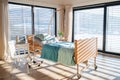 Empty, adjustable bed in room in private modern hospital. Royalty Free Stock Photo