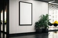 A empty advertising billboard frame on the wall of an office lobby, providing ample copy space for mock-up designs. AI Art Royalty Free Stock Photo