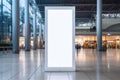 Empty advertising white vertical tower pylon for commercial information mock up in airport