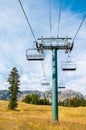 An empty chair lift at a ski resort in Montana in autumn