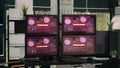 Empty agency office with multiple monitors showing system crash Royalty Free Stock Photo