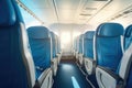 Empty air plane seats. Airplane interior. Generative AI Royalty Free Stock Photo