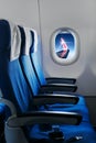 Empty air plane seats. Airplane interior