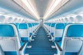 Empty aircraft blue interior light. Generate Ai