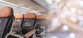 Empty aircraft seats and windows, passenger seat interior airplane