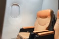 Empty aircraft seats and windows, passenger seat interior airplane