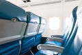 Empty aircraft seats and windows. Travel background