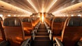 Empty airplane cabin interior, Commercial airliner seats in economy class