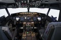 Empty airplane cockpit with electronic flying navigation panel Royalty Free Stock Photo
