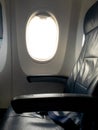 Empty airplane window seats in the cabin economy class Royalty Free Stock Photo