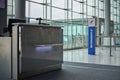 Empty airport with blurred plane on a background