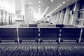 Empty airport seats close up background.