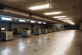 empty airport terminal with emergency lights and sirens, indicating emergency situation