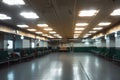 empty airport terminal with emergency lights and sirens, indicating emergency situation