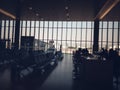 Empty airport terminal waiting area with chairs in Shanghai Hongqiao airport Royalty Free Stock Photo